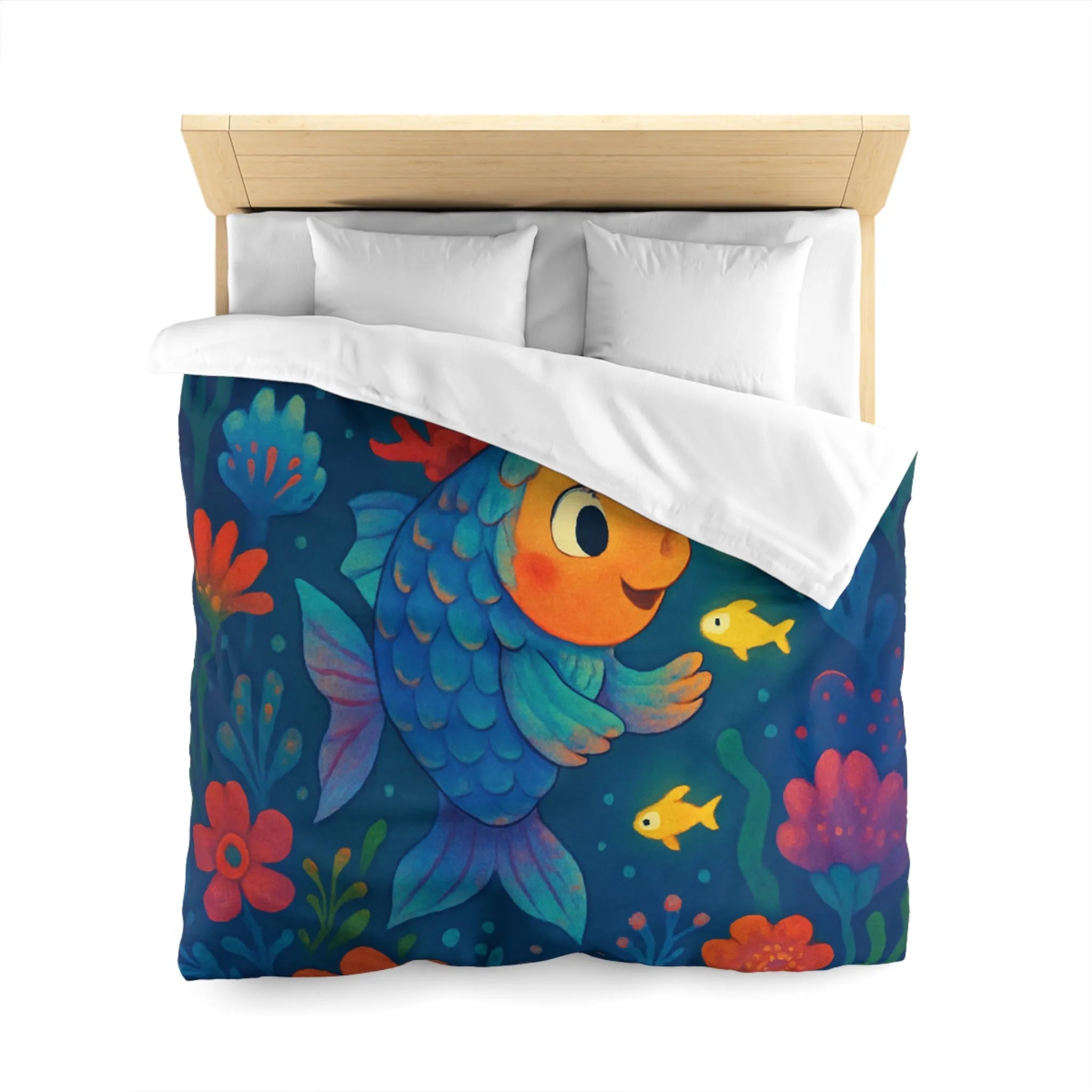 Housse de Couette Colorée avec Poisson et Lune, Idéale Chambre Enfant Rêveuse
