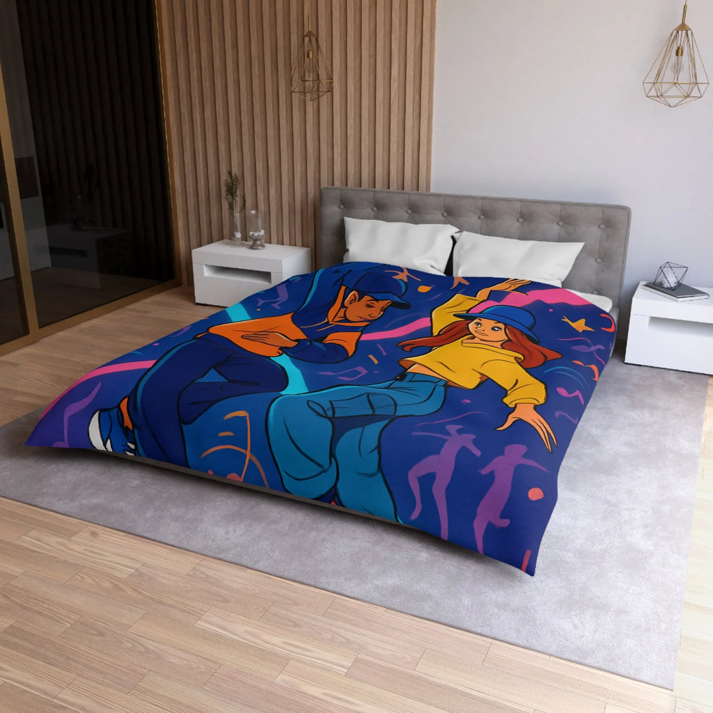 Housse de couette dynamique avec danseurs hip hop sur fond coloré et musical