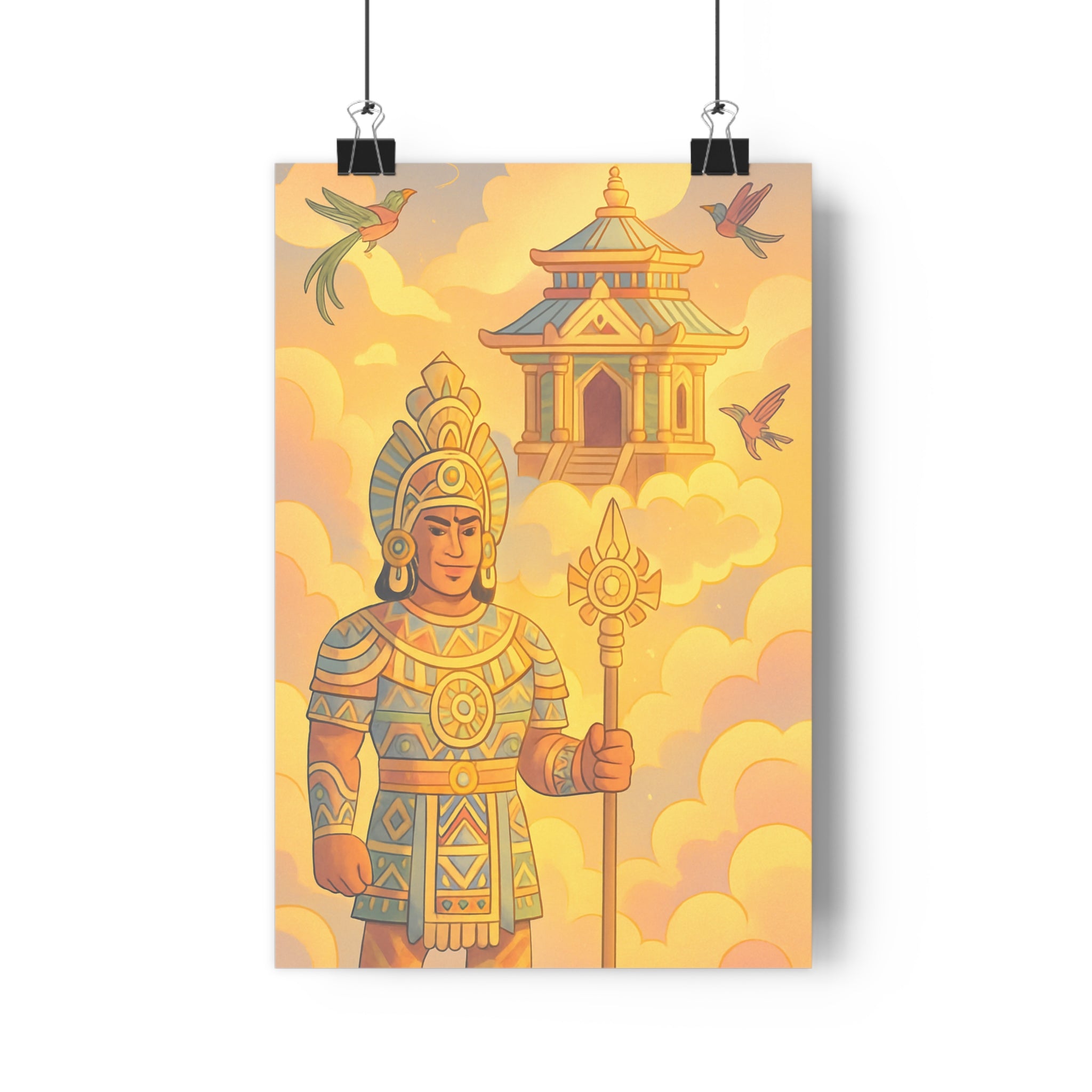 Poster décoratif cartoon doré bleu mystique temple céleste salon chambre bureau mural ambiance élégante