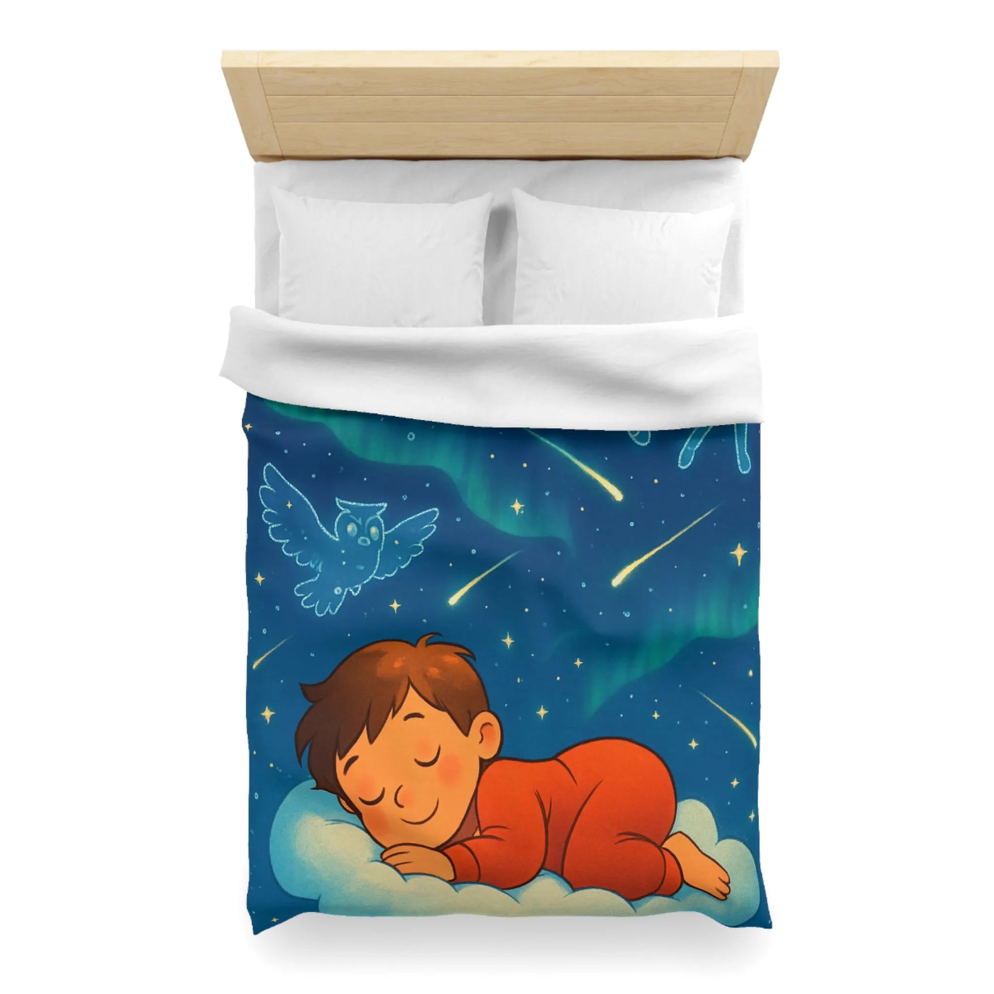 Housse de couette enfant étoilée avec animaux et motifs célestes colorés