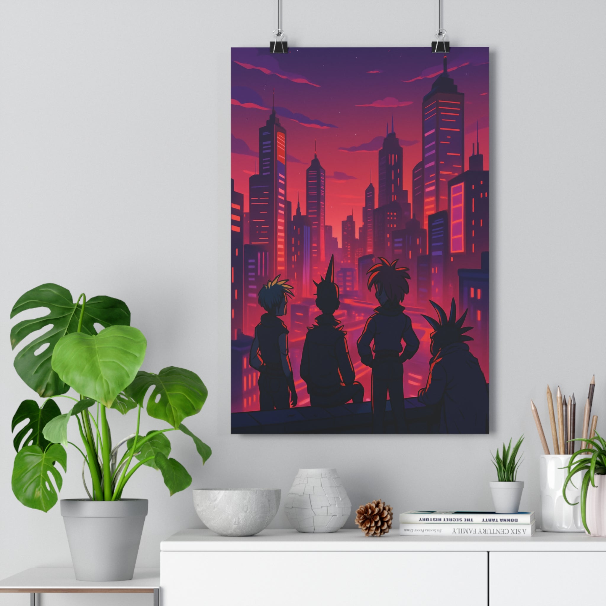 Poster décoratif crépuscule violet rouge cyberpunk ambiance mystique chambre bureau 30x46 néons vibrant qualité