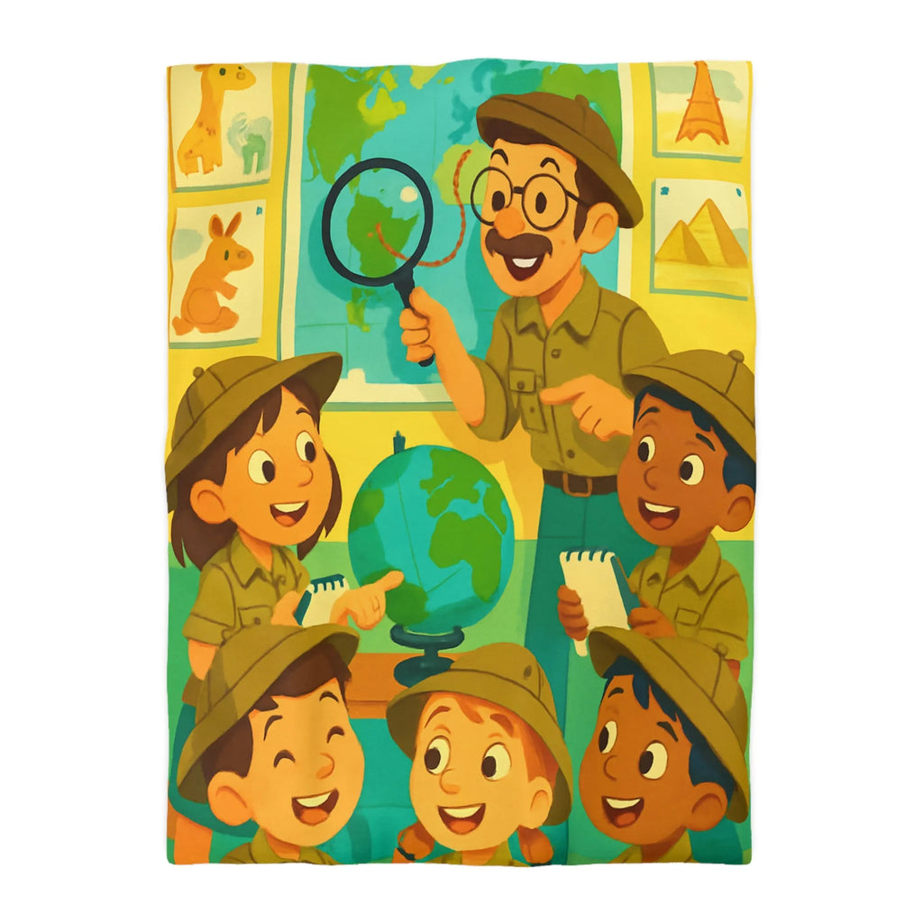 Housse de Couette Enfants Explorateurs : Monde Aventure, Couleurs Vives, Design Éducatif
