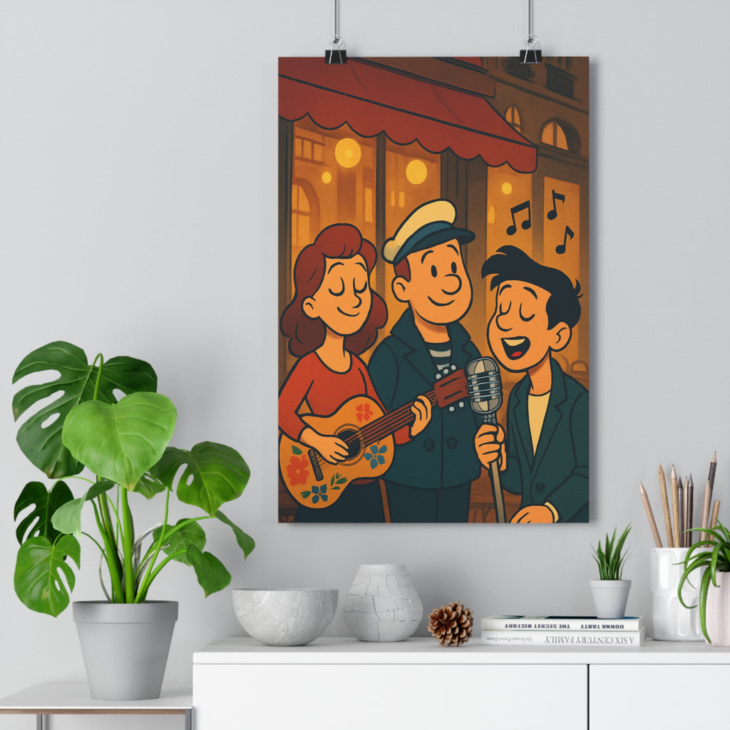 Poster décoratif cartoon pastel joyeux chambre salon musique guitare poète créatif artistique ambiance chaleureuse