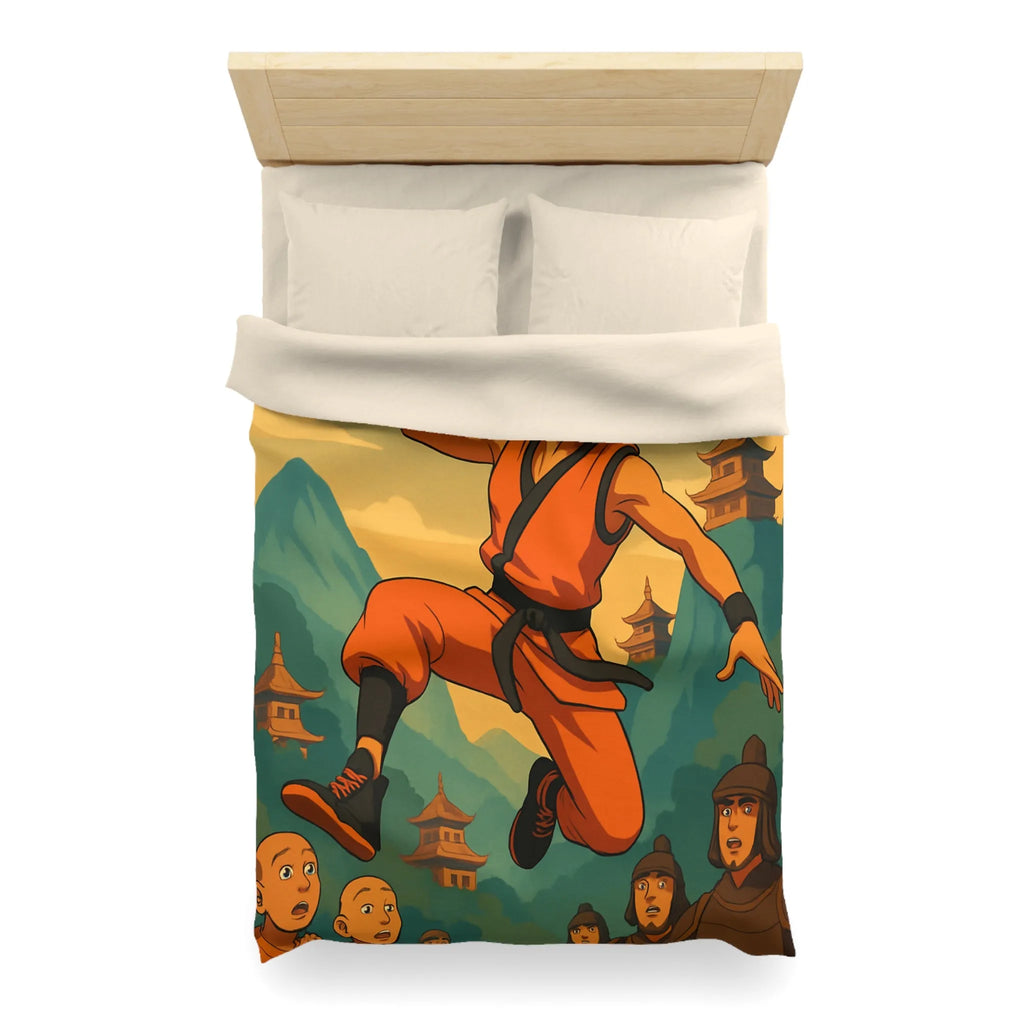 Housse de Couette Art Martial Moine avec Ballon de Basket en Feu Paysage Montagneux