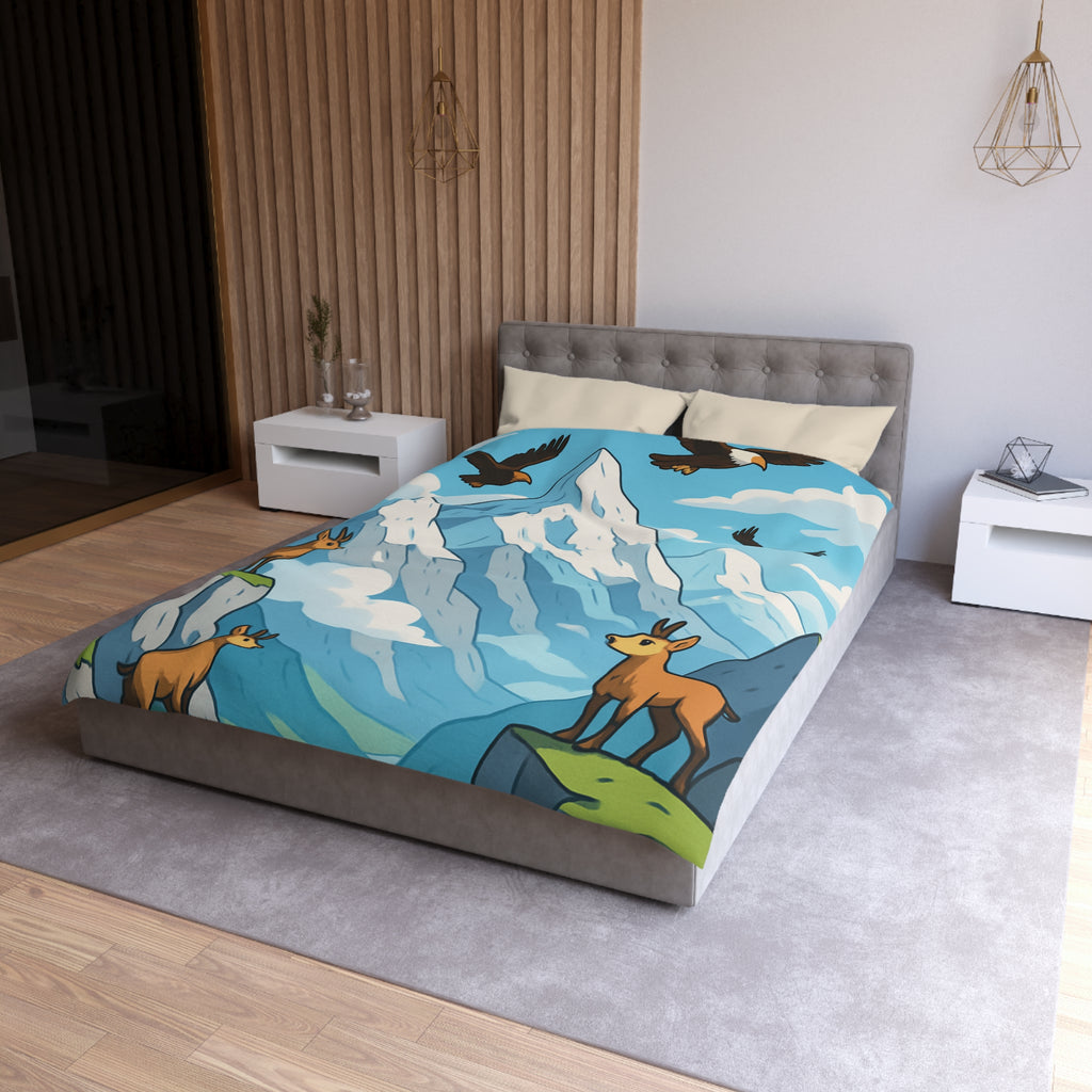 Housse de couette montagne avec aigles majestueux et bouquetins en pleine nature