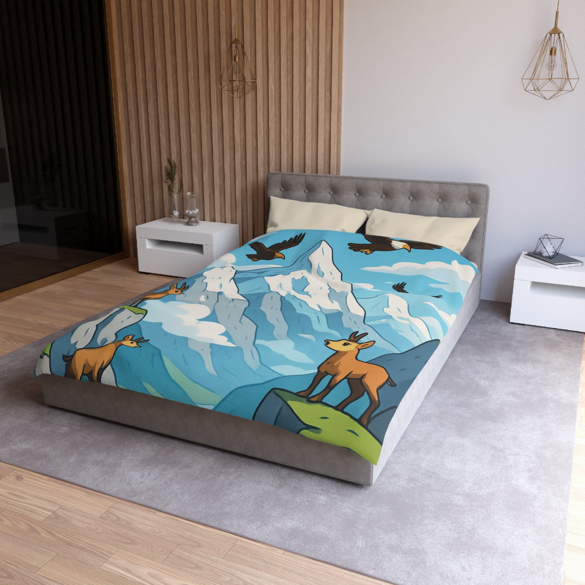 Housse de couette montagne avec aigles majestueux et bouquetins en pleine nature