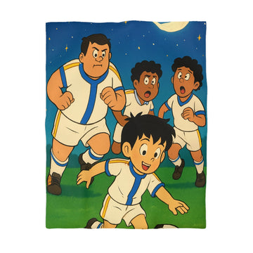 Housse de couette enfant illustrée football garçons jouant sous ciel étoilé nuit