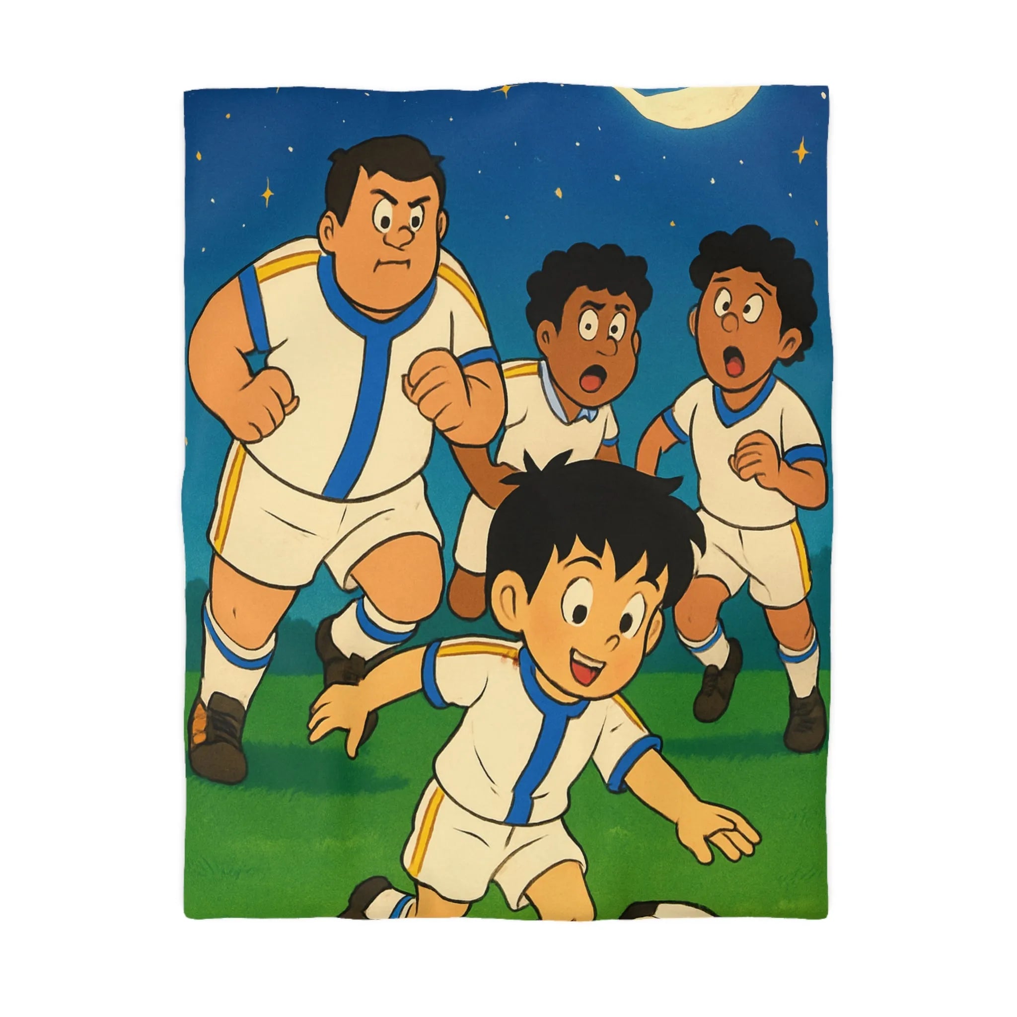 Housse de couette enfant illustrée football garçons jouant sous ciel étoilé nuit
