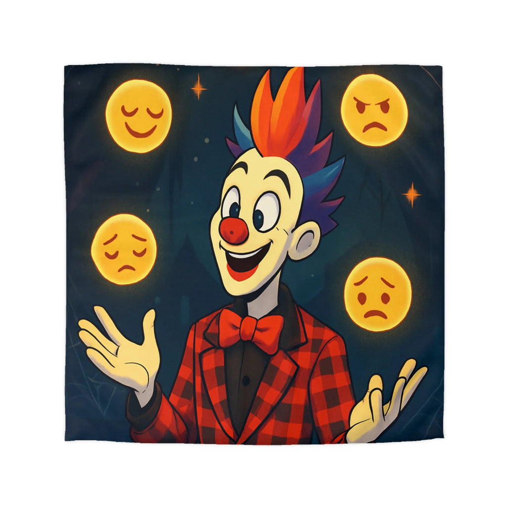 Housse de couette clown coloré dans un cirque avec émojis expression faciale variée