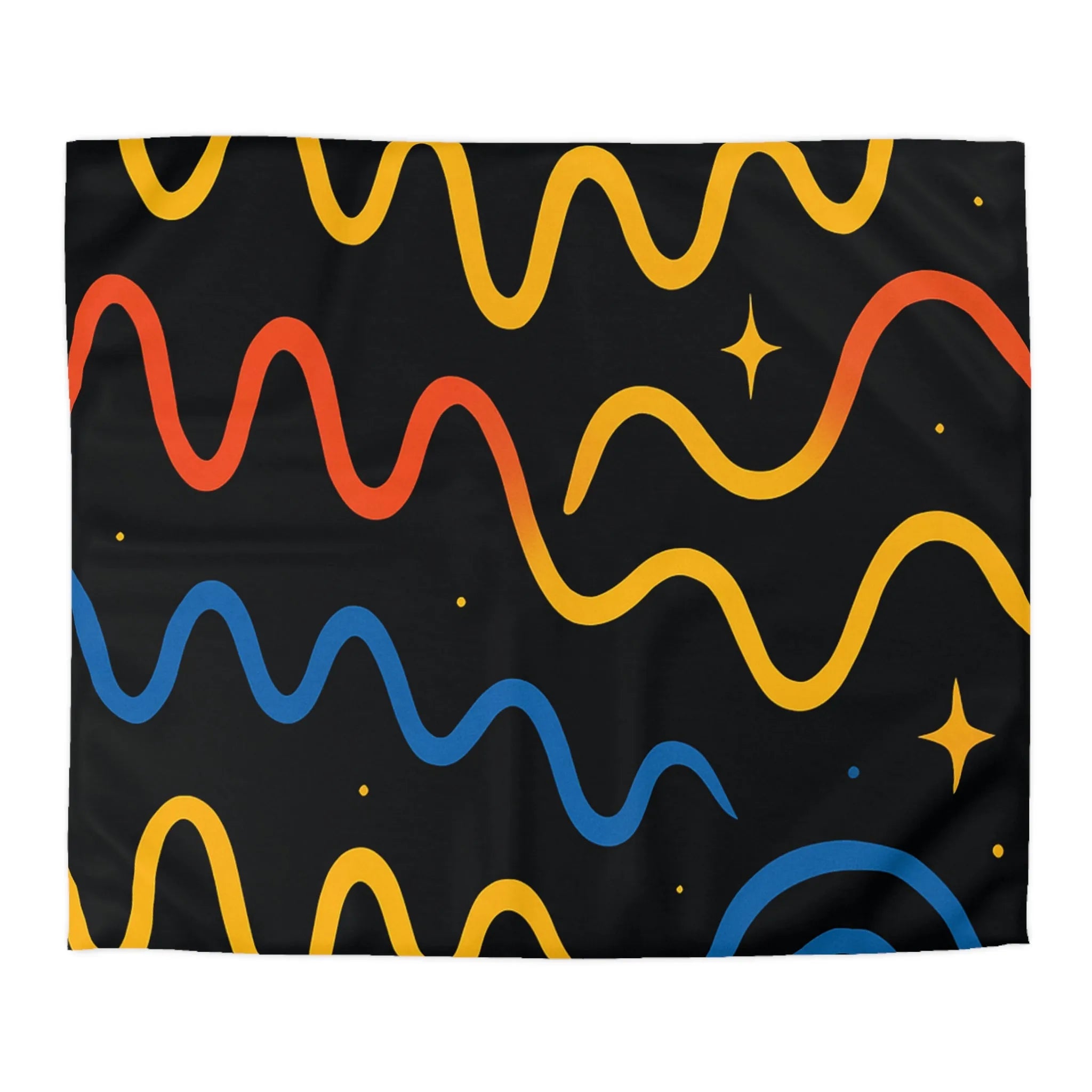 Housse de couette colorée avec motifs ondulés abstraits sur fond noir élégant