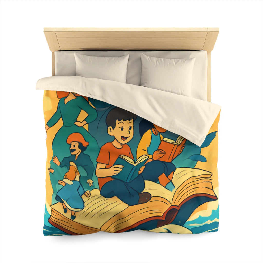 Housse de couette enfant rêve fantastique avec livre, vagues et personnages imaginaires