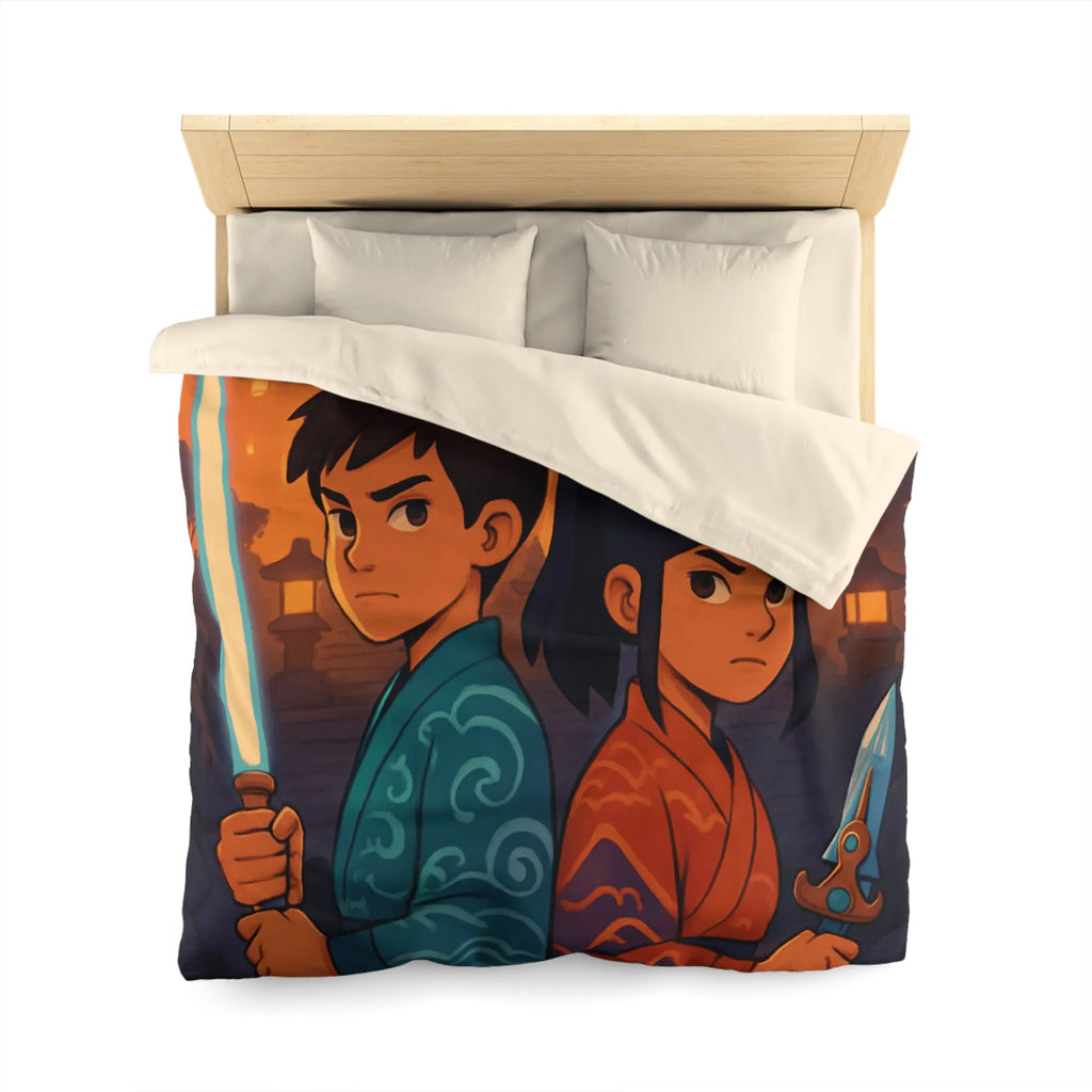 Housse de couette avec enfants guerriers, lanterne céleste, temple ancien, ambiance mystique
