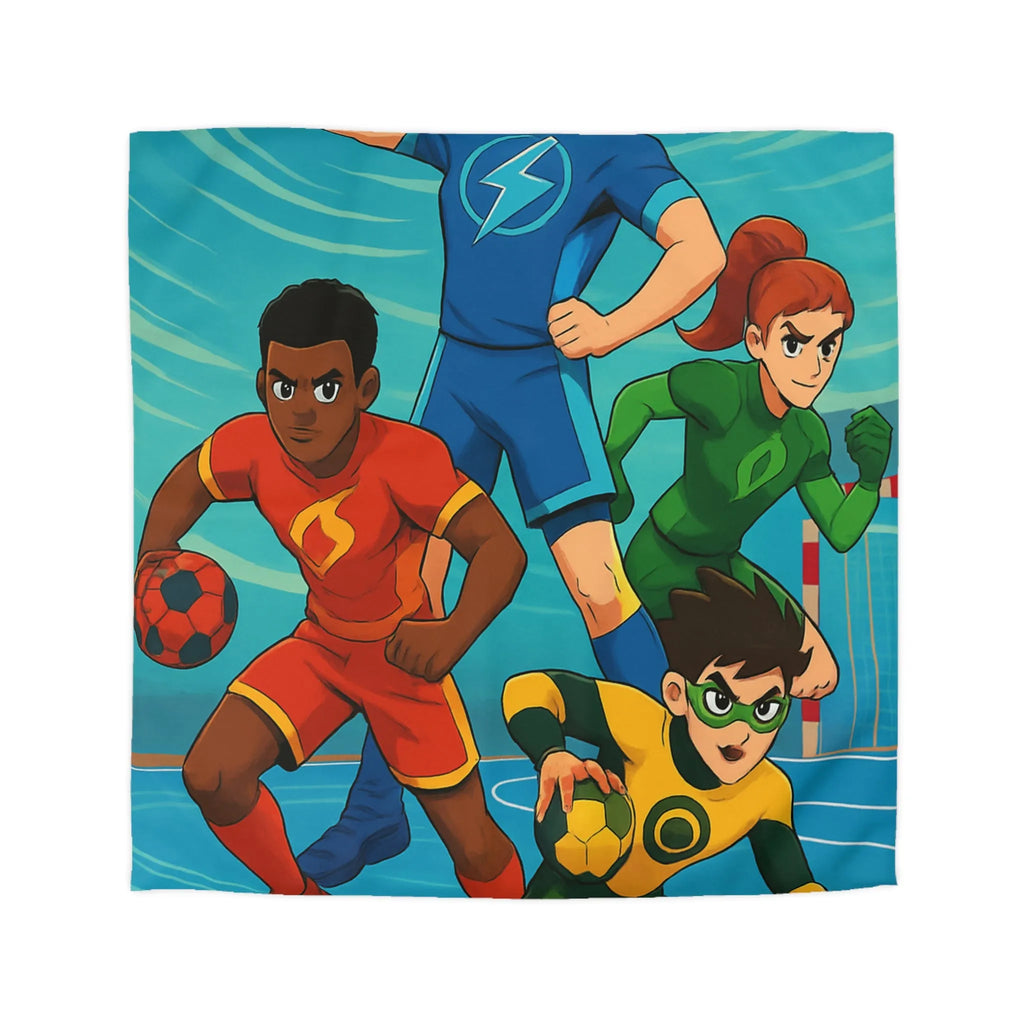 Housse de couette colorée super-héros, style bande dessinée sports, enfants aventure dynamique