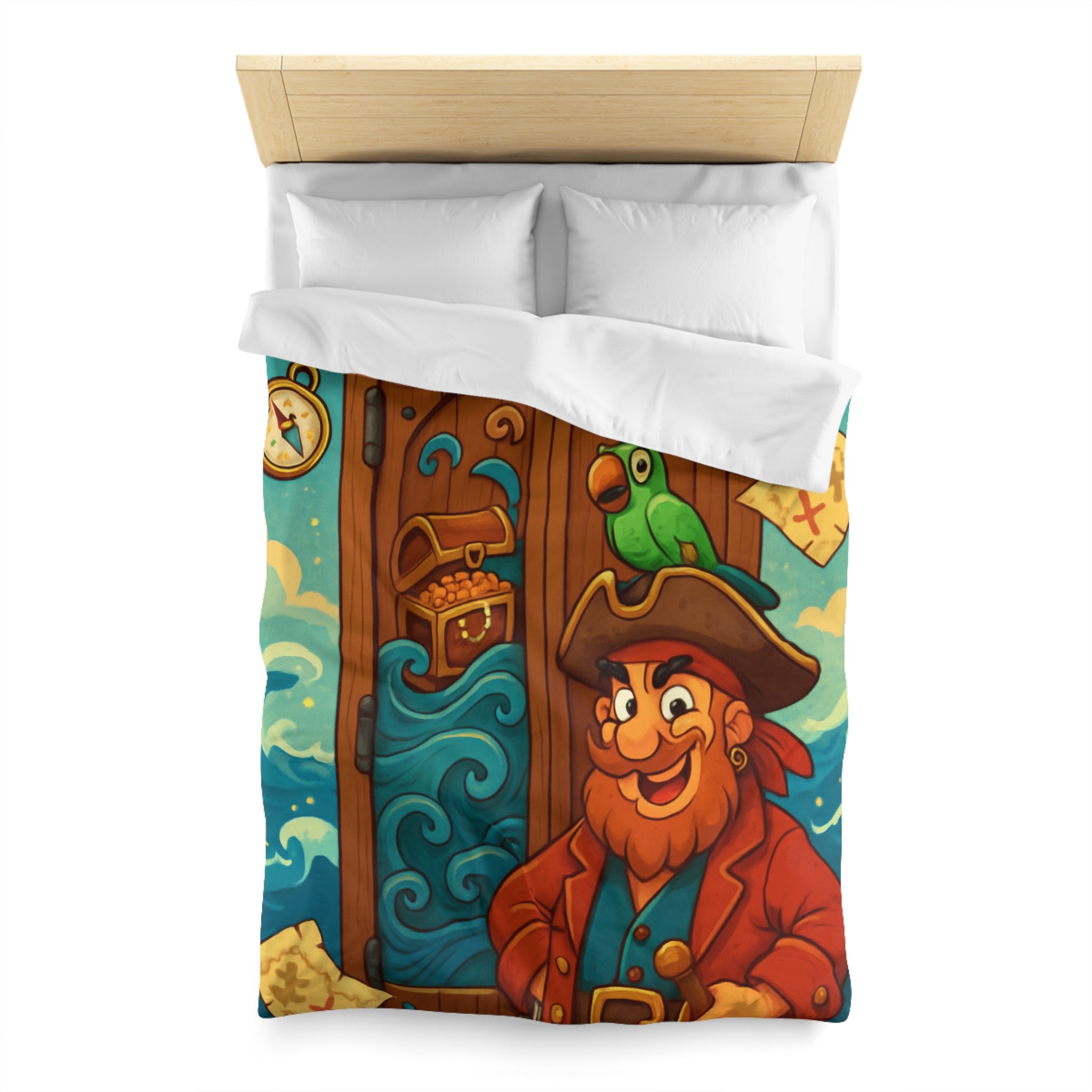 Parure de Lit Pirate Colorée avec Perroquet et Trésor Idéale pour Chambre Enfant