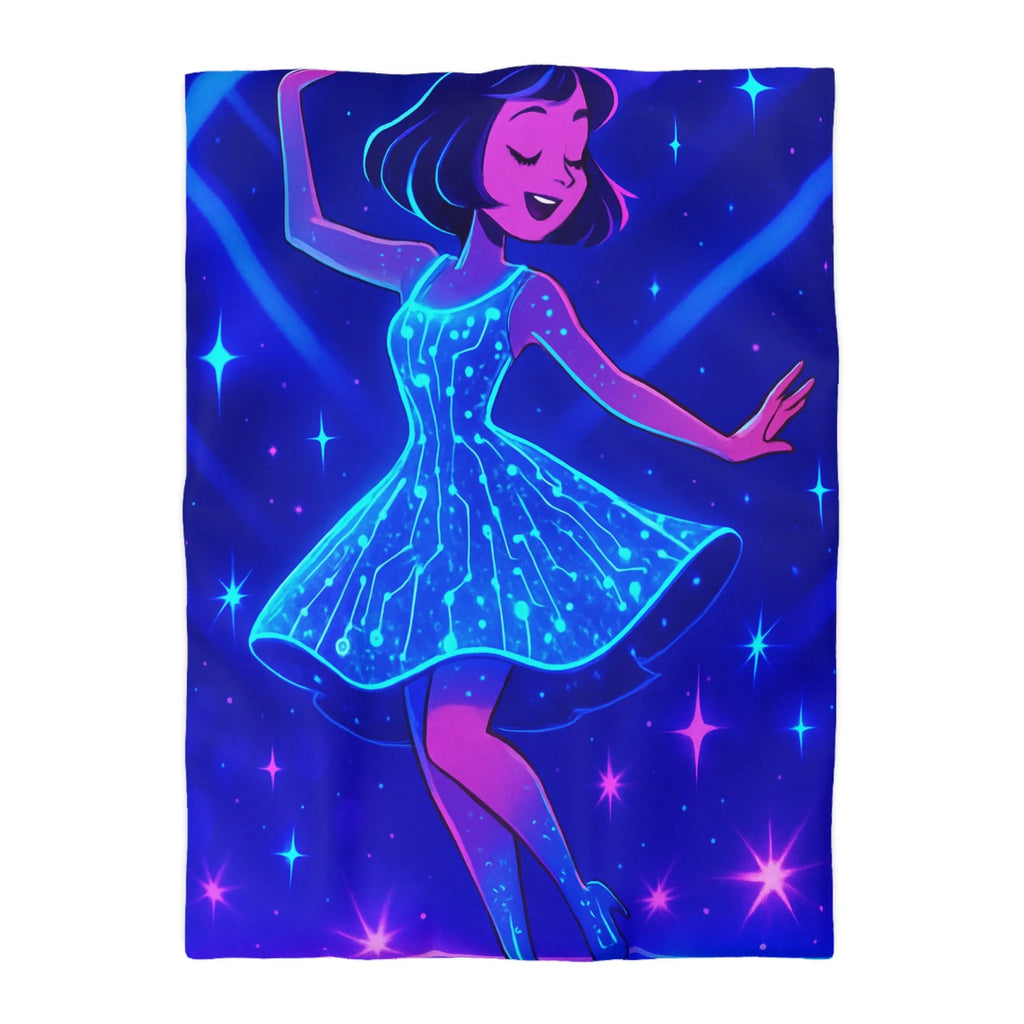 Éblouissante danseuse aux lumières néon sur piste étoilée housse de couette unique