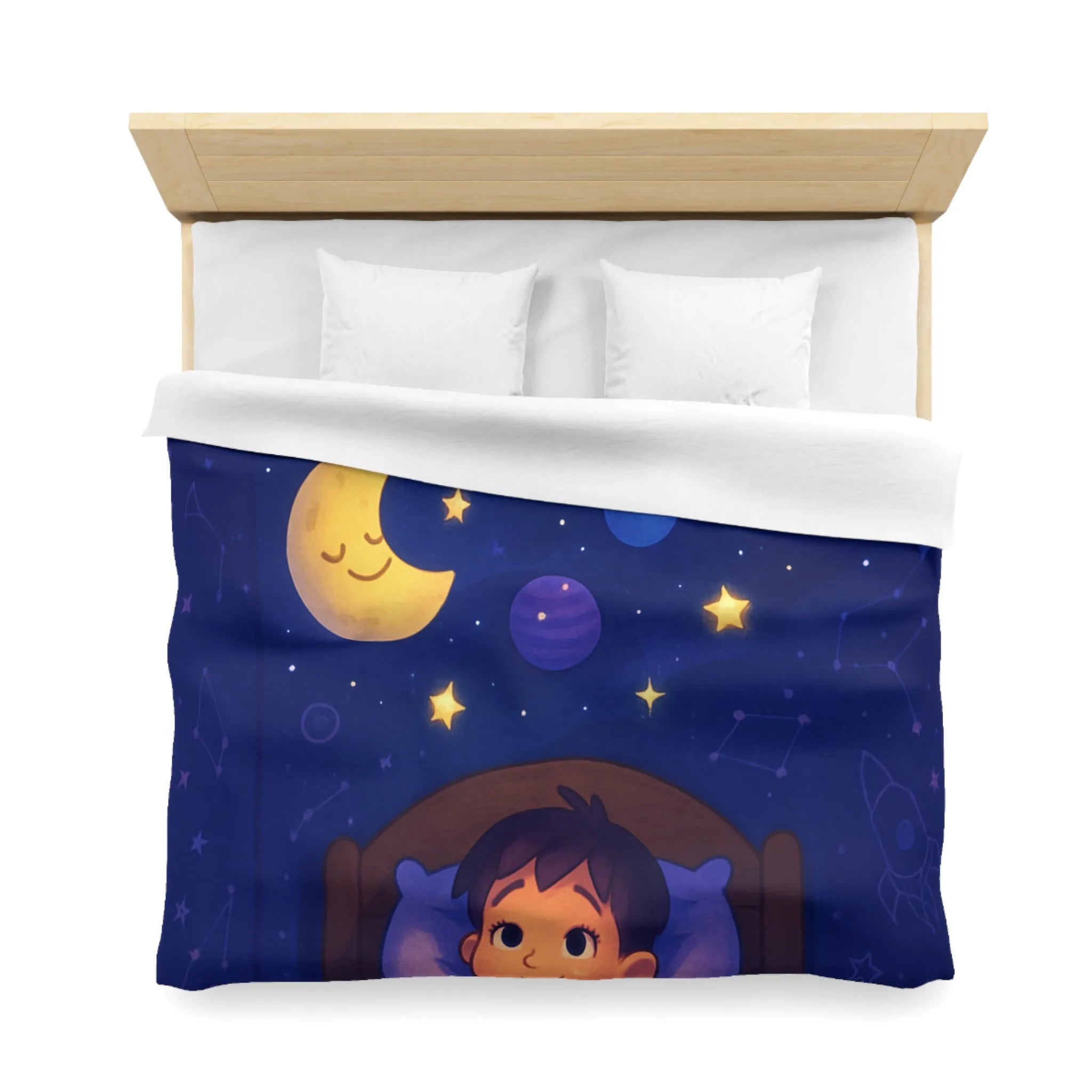 Housse de couette enfantine avec système solaire et ciel étoilé apaisant pour rêver