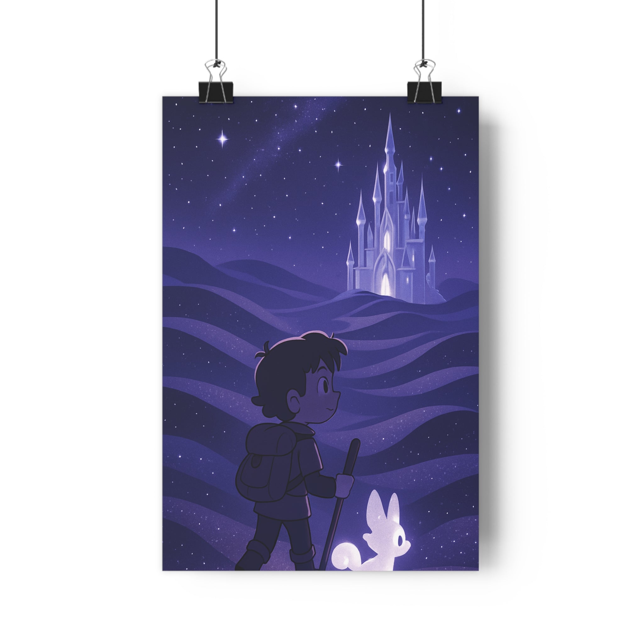 Poster décoratif paysage onirique bleu violet créature enfant aventure mystique chambre détente 30x46 cm