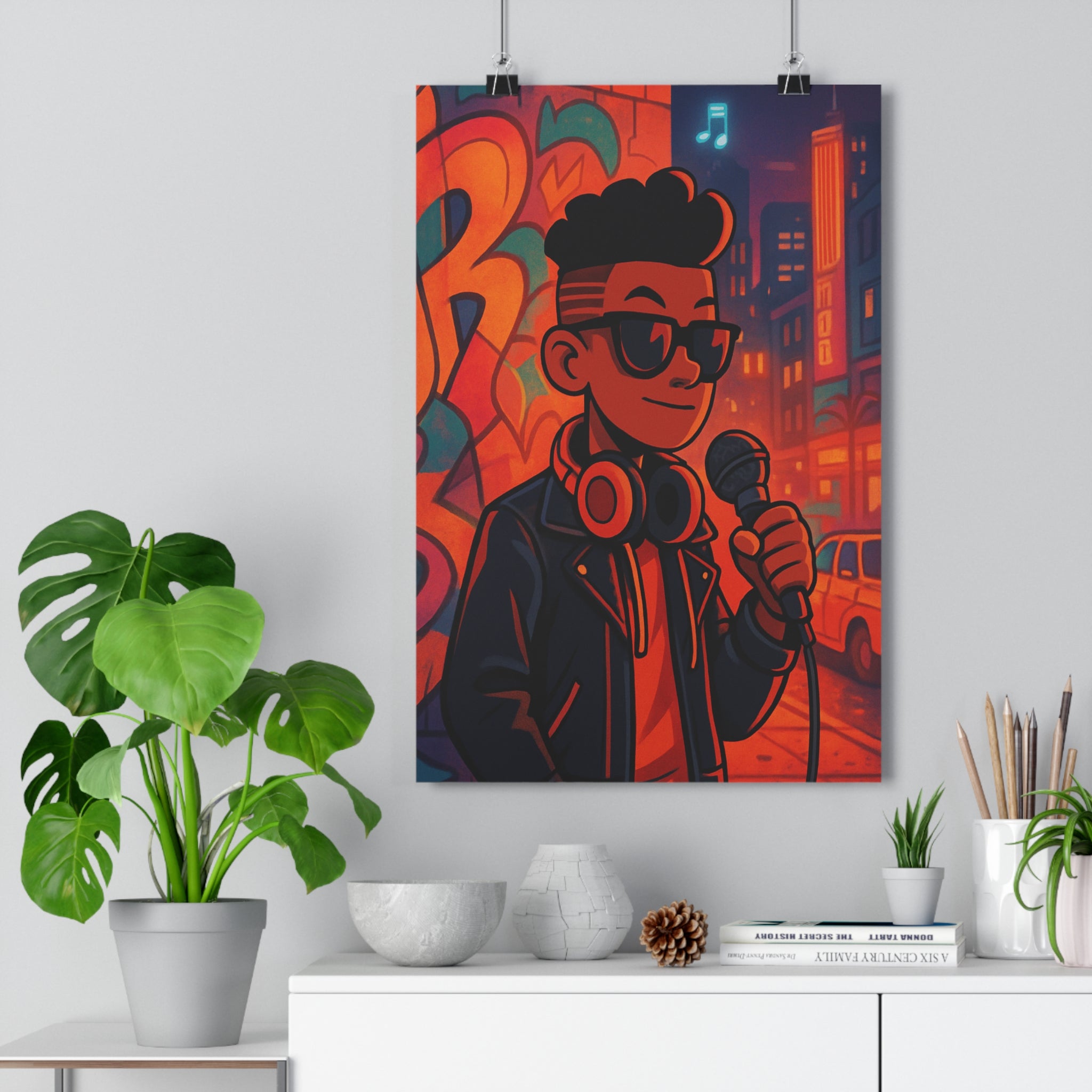 Poster décoratif moderne rouge crépusculaire ville animé graffiti salon chambre tendance qualité vibrant qualité