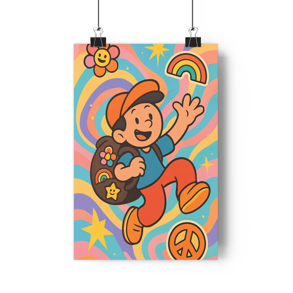 Poster décoratif joyeux coloré rétro moderne chambre enfant fleur pastel arcenciel dessin animé ambiance