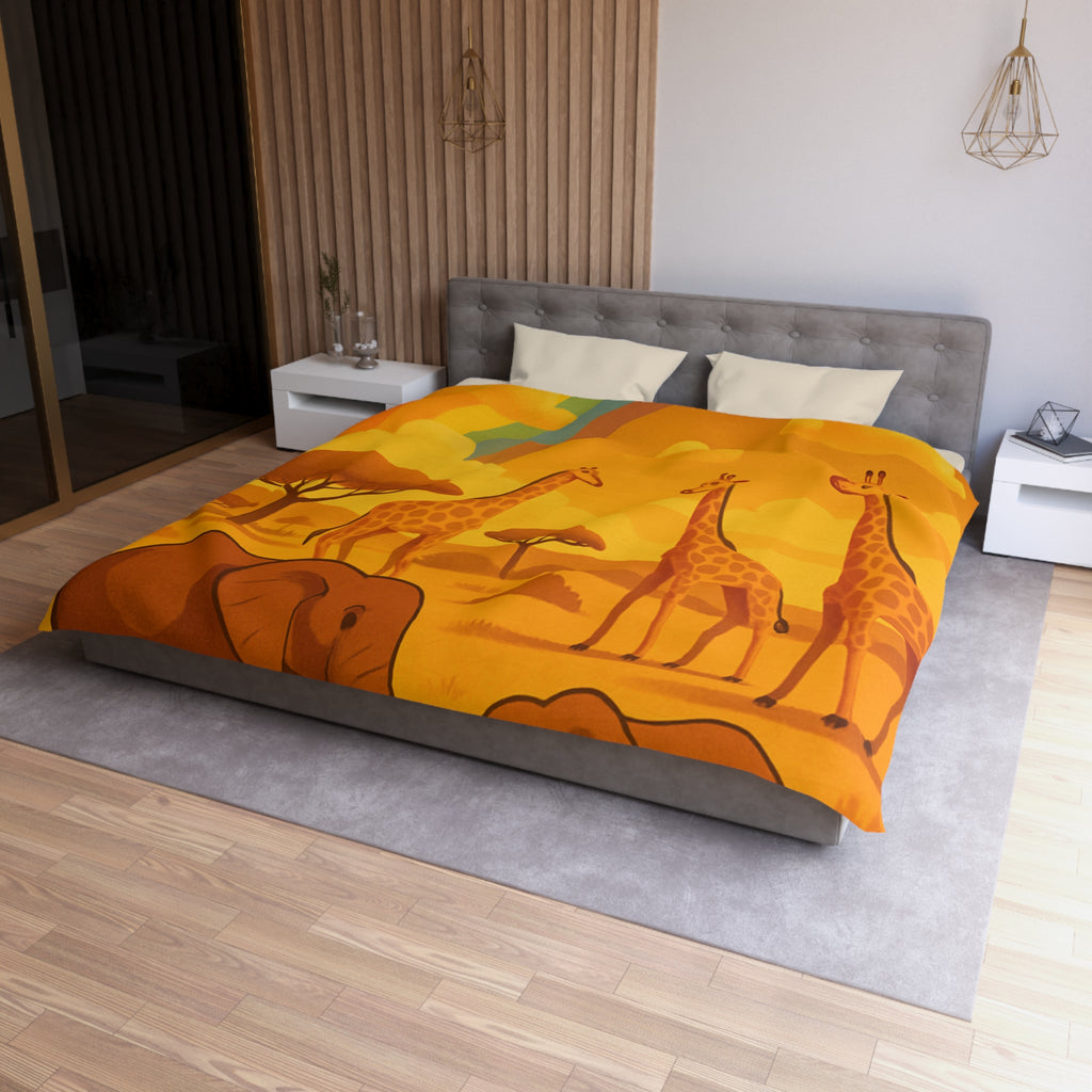 Housse de couette safari enfant avec éléphants, girafes et arc-en-ciel vibrant