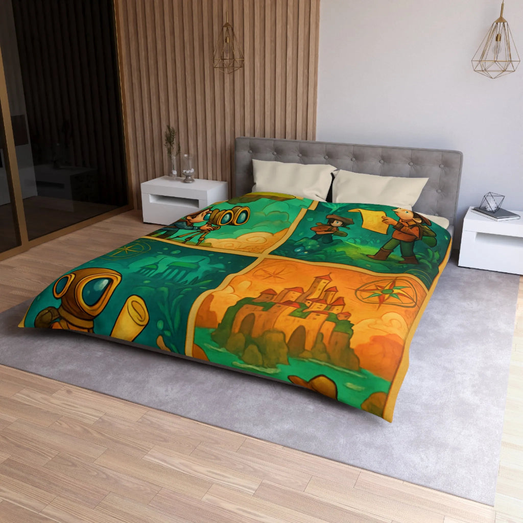 Housse de couette aventure fantastique pour chambre d'enfant avec exploration imaginaire colorée