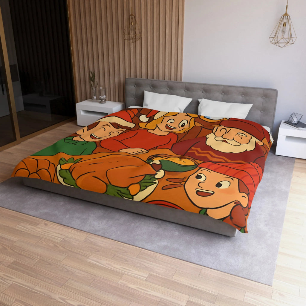 Housse de couette festive Noël famille réunie autour d'un dîner savoureux cheminée