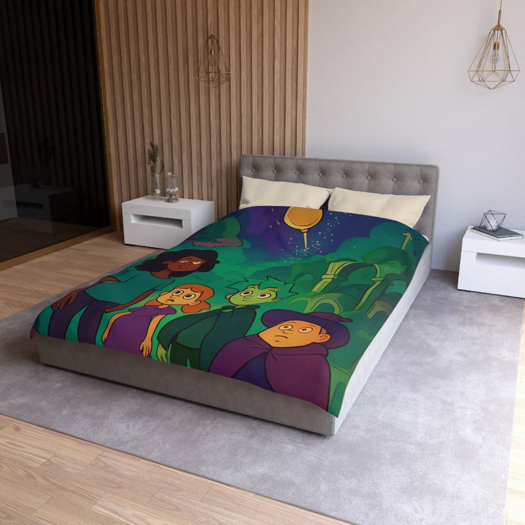 Housse de Couette Enfant : Quatre Aventuriers Sous une Comète Éblouissante et Mystique