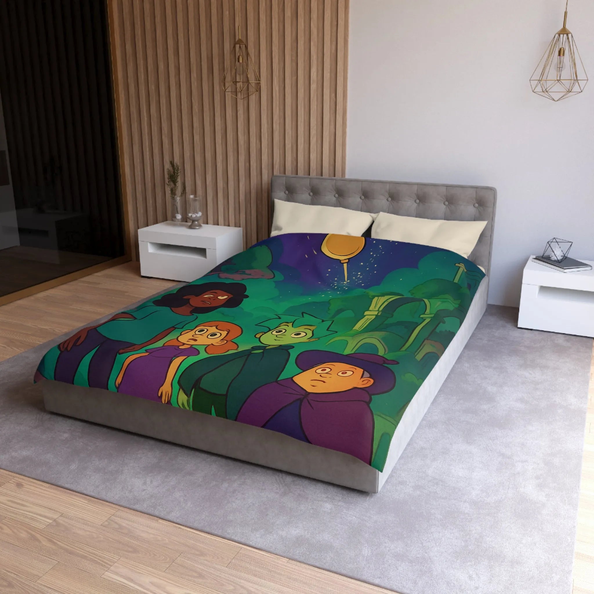 Housse de Couette Enfant : Quatre Aventuriers Sous une Comète Éblouissante et Mystique