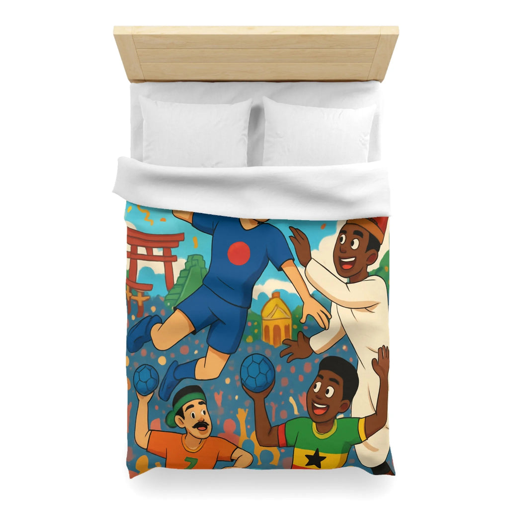 Housse de couette colorée célébrant la diversité multiculturelle avec ballons et drapeaux