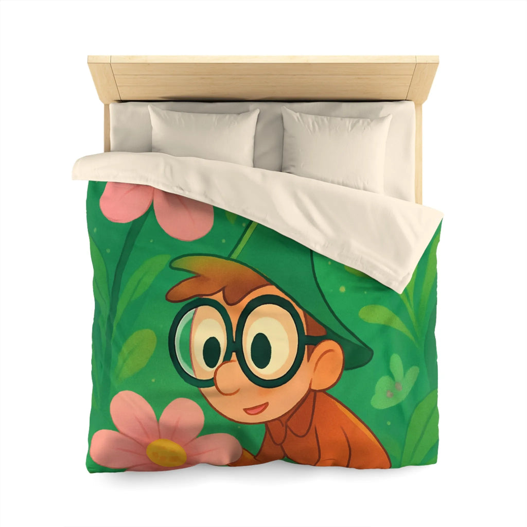 Housse de couette enfants magique jardin avec garçon et fleurs papillon colorés