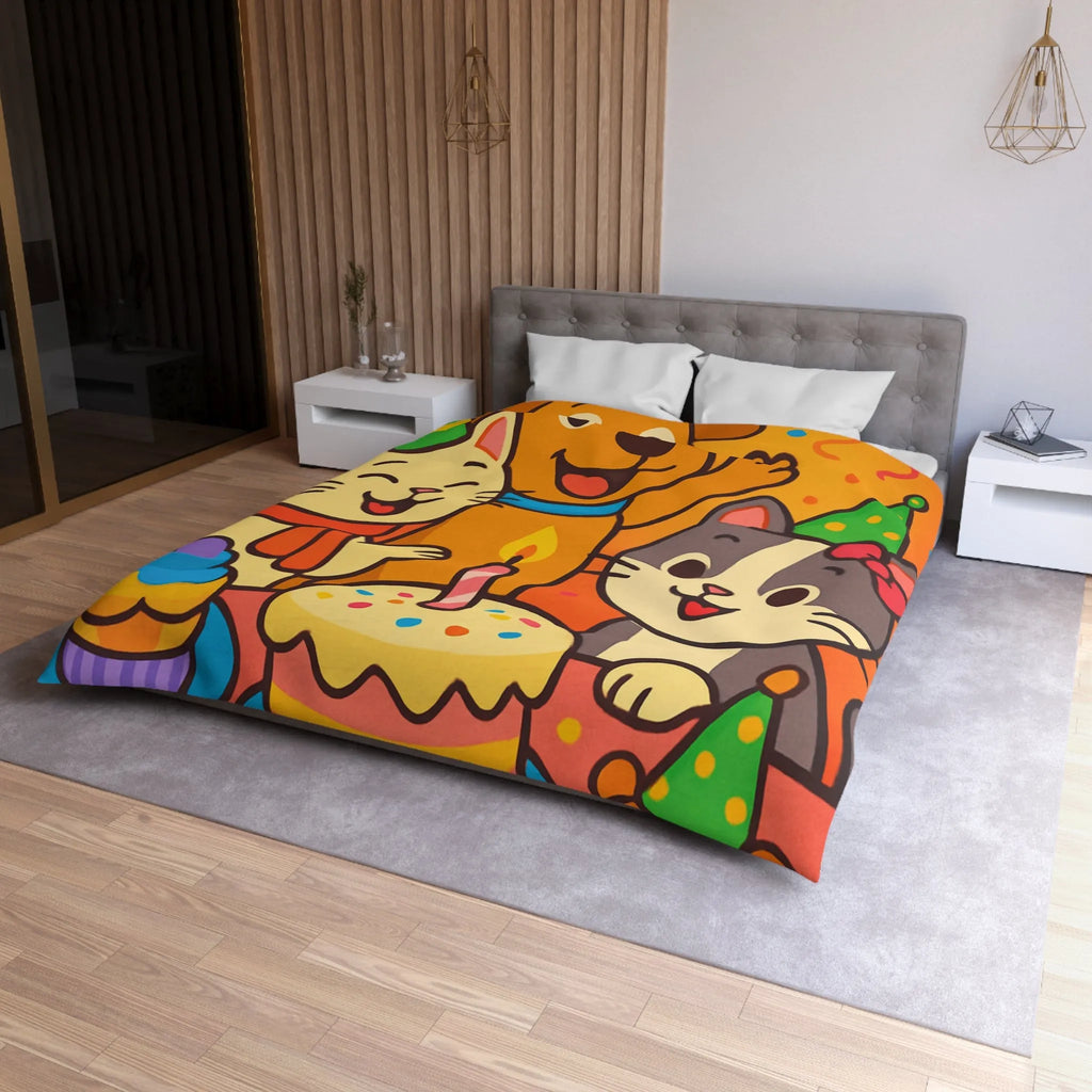 Housse de couette joyeuse et colorée avec animaux en fête pour chambre d'enfant