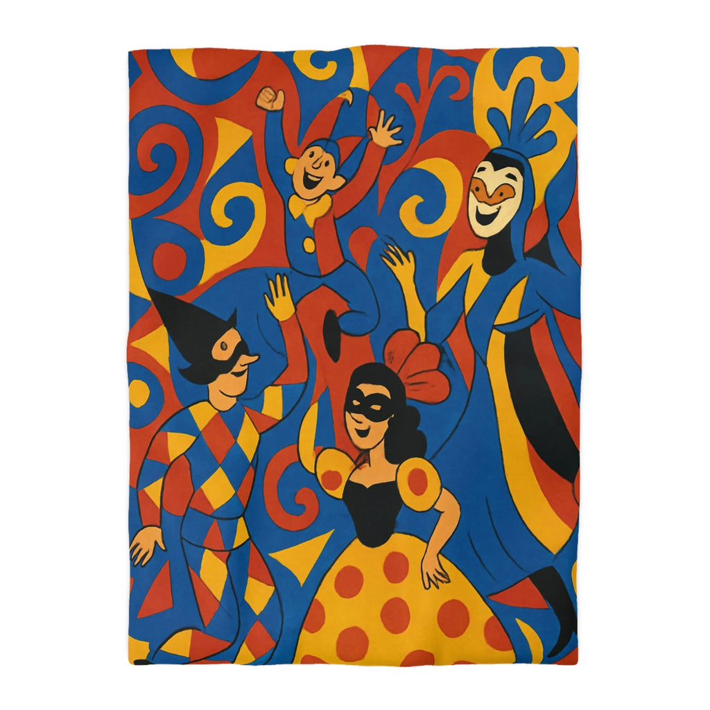 Housse de couette colorée avec motifs de Carnaval, élégance festive en bleu et rouge