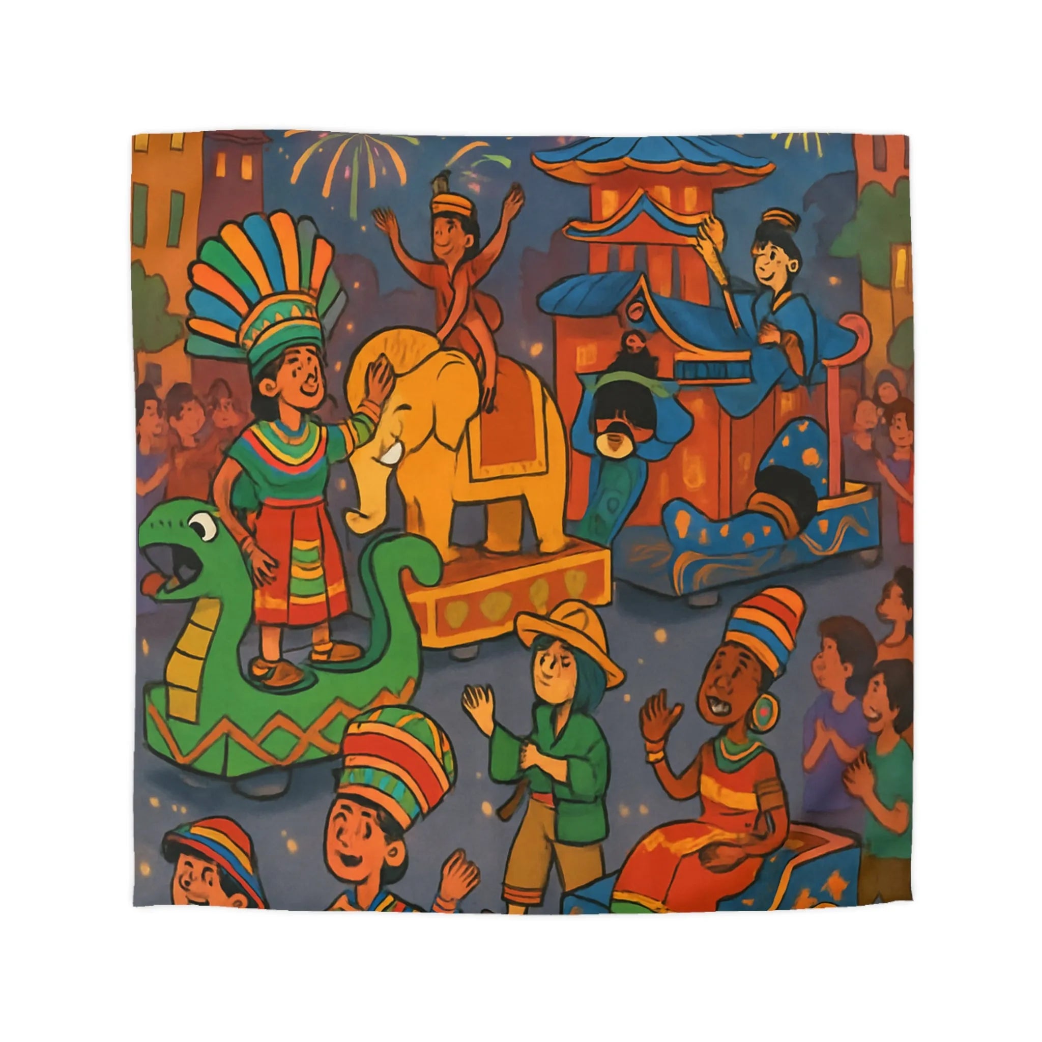 Housse de Couette Festive avec Défilé Coloré et Feux d'Artifice Éblouissants pour Enfants