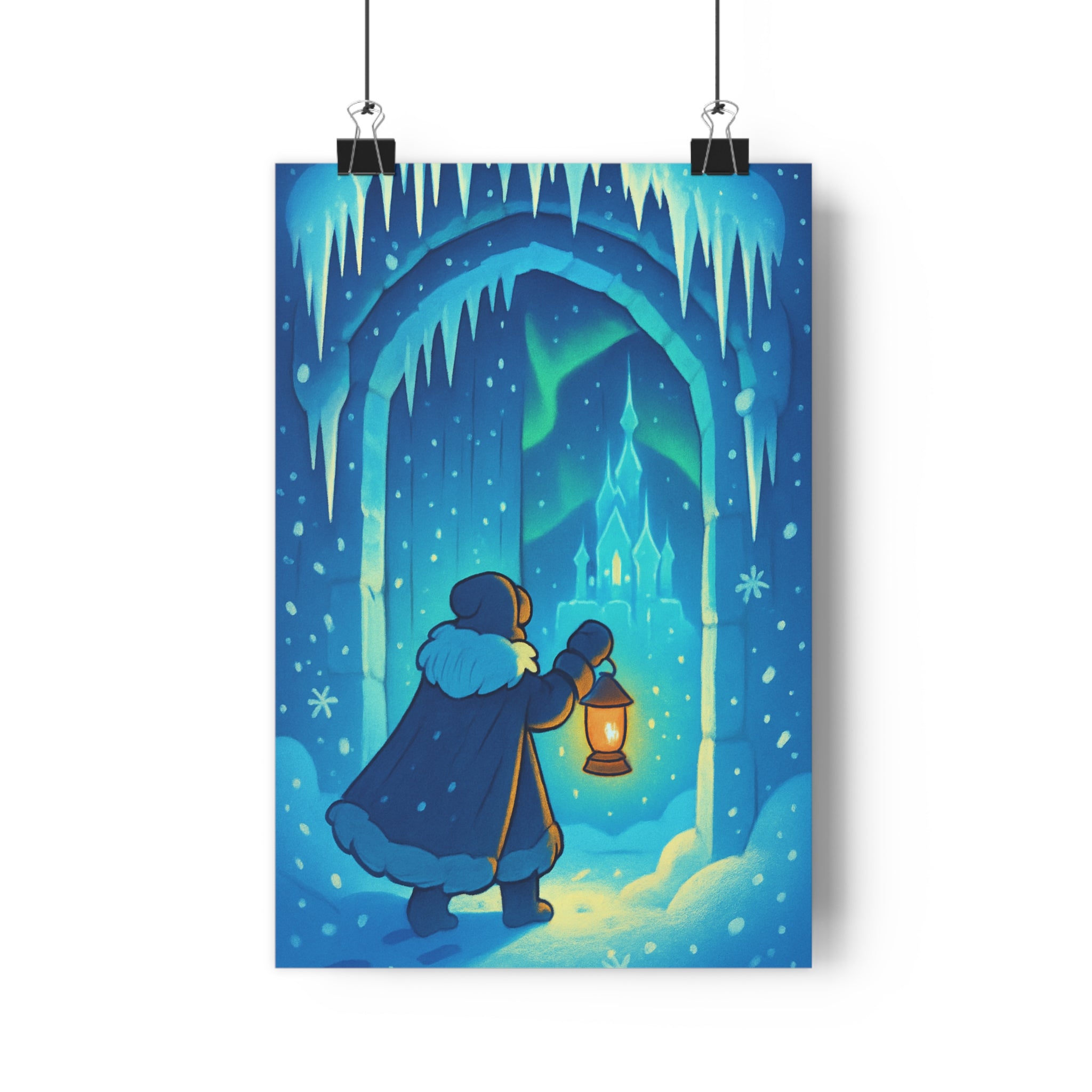 Poster décoratif anime hivernal bleu blanc mystique féerique chambre salon bureau lumineux qualité premium