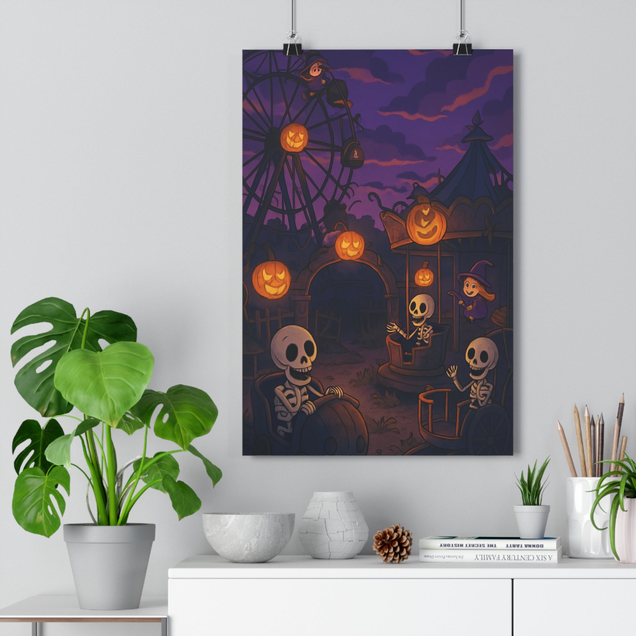 Poster décoratif cartoon violet orange noir ambiance mystique salon chambre enfant joyeux unique tendance