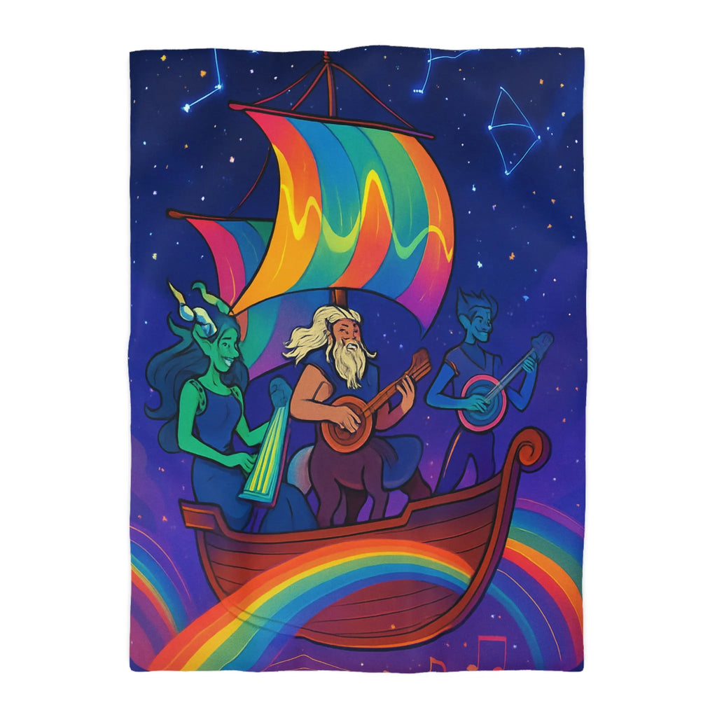 Explorez un monde magique: housse de couette avec bateaux et constellations colorées