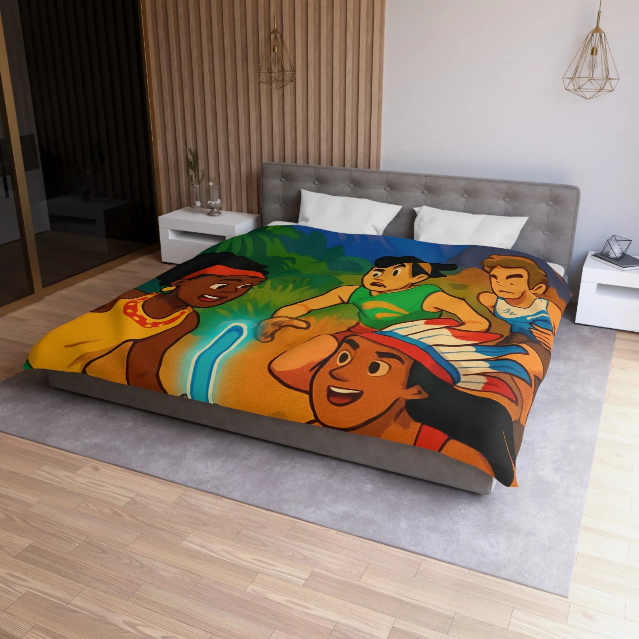 Excursion Nocturne Amusante: Housse de Couette avec Athlètes Courant sous le Ciel Étoilé