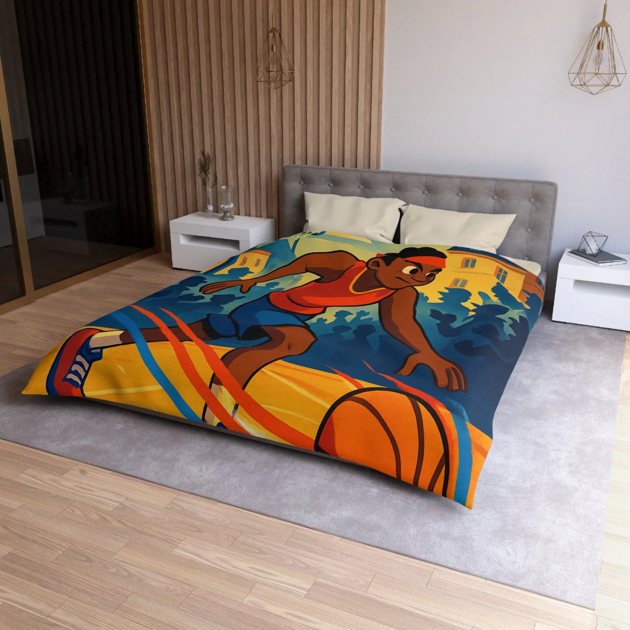 Housse de Couette Enfant Basket Rue Illustration Vibrante Style Bande Dessinée Jeune Esprit