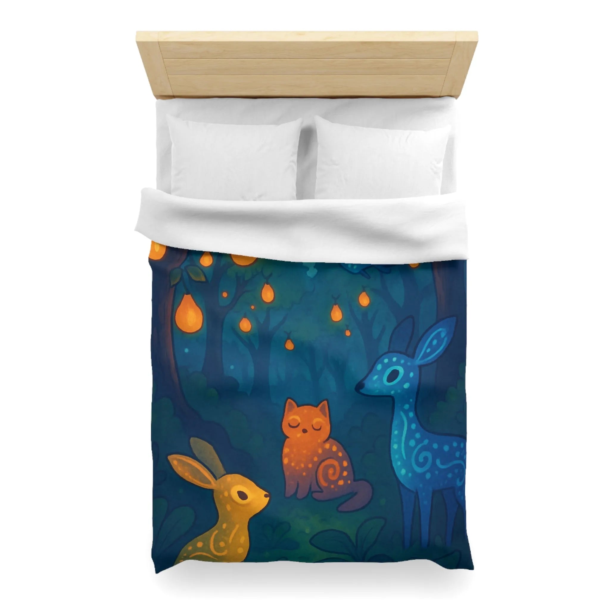 Housse de couette féerique avec animaux et forêt illuminée de lanternes magiques