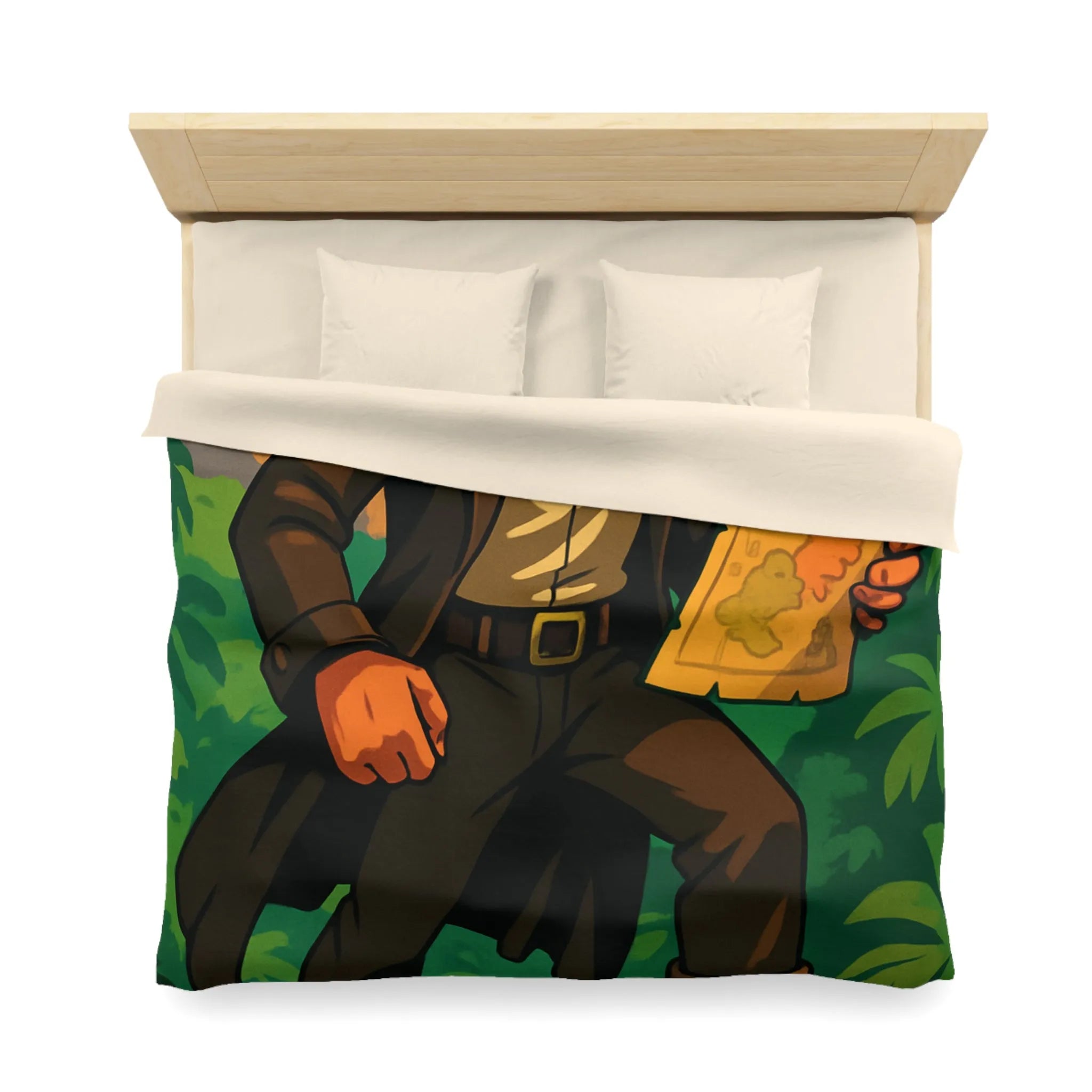 Housse de couette d'explorateur aventureux dans jungle luxuriante avec carte mystique colorée