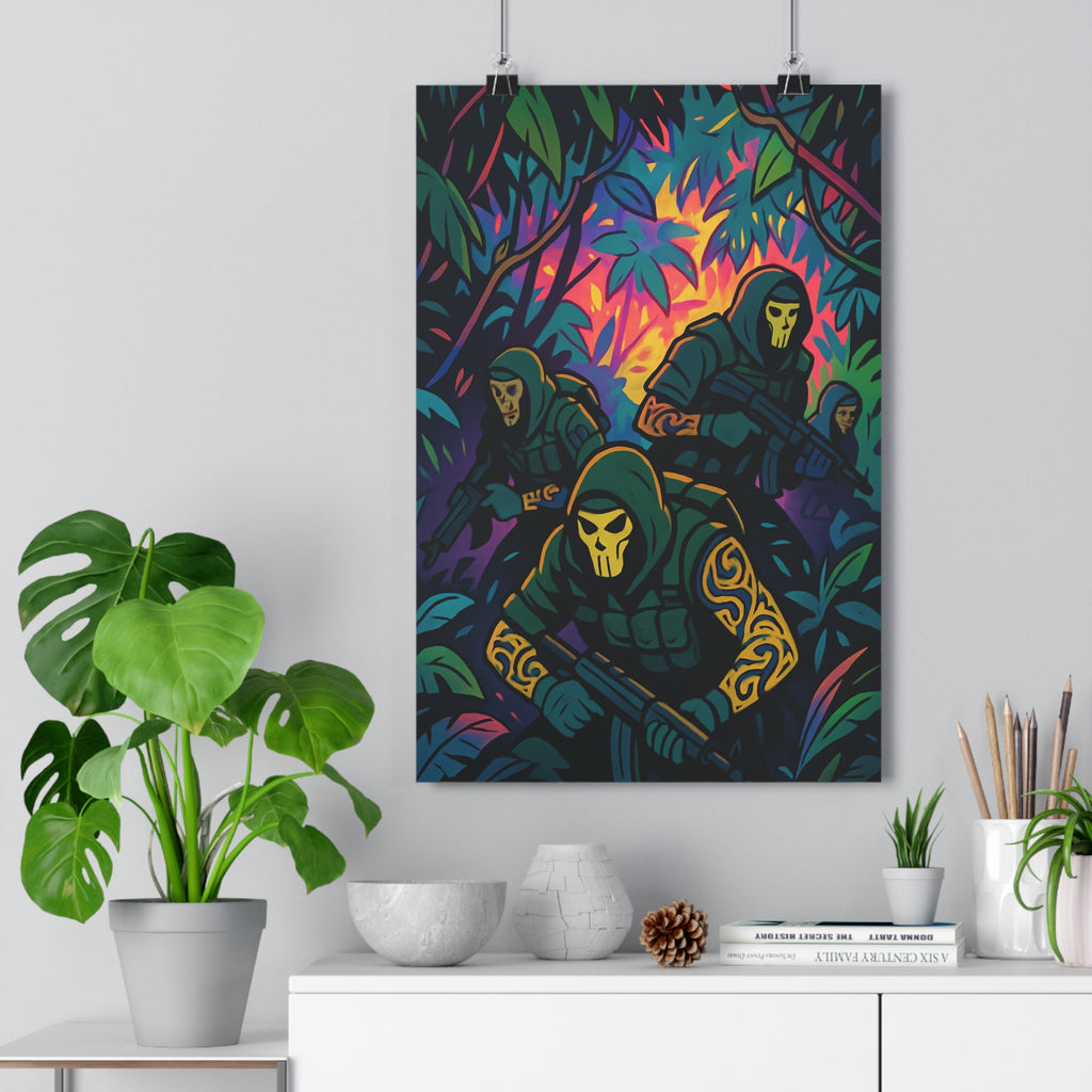 Poster décoratif jungle mystique vert violet jaune dessin animé ambiance artistique chambre salon qualité