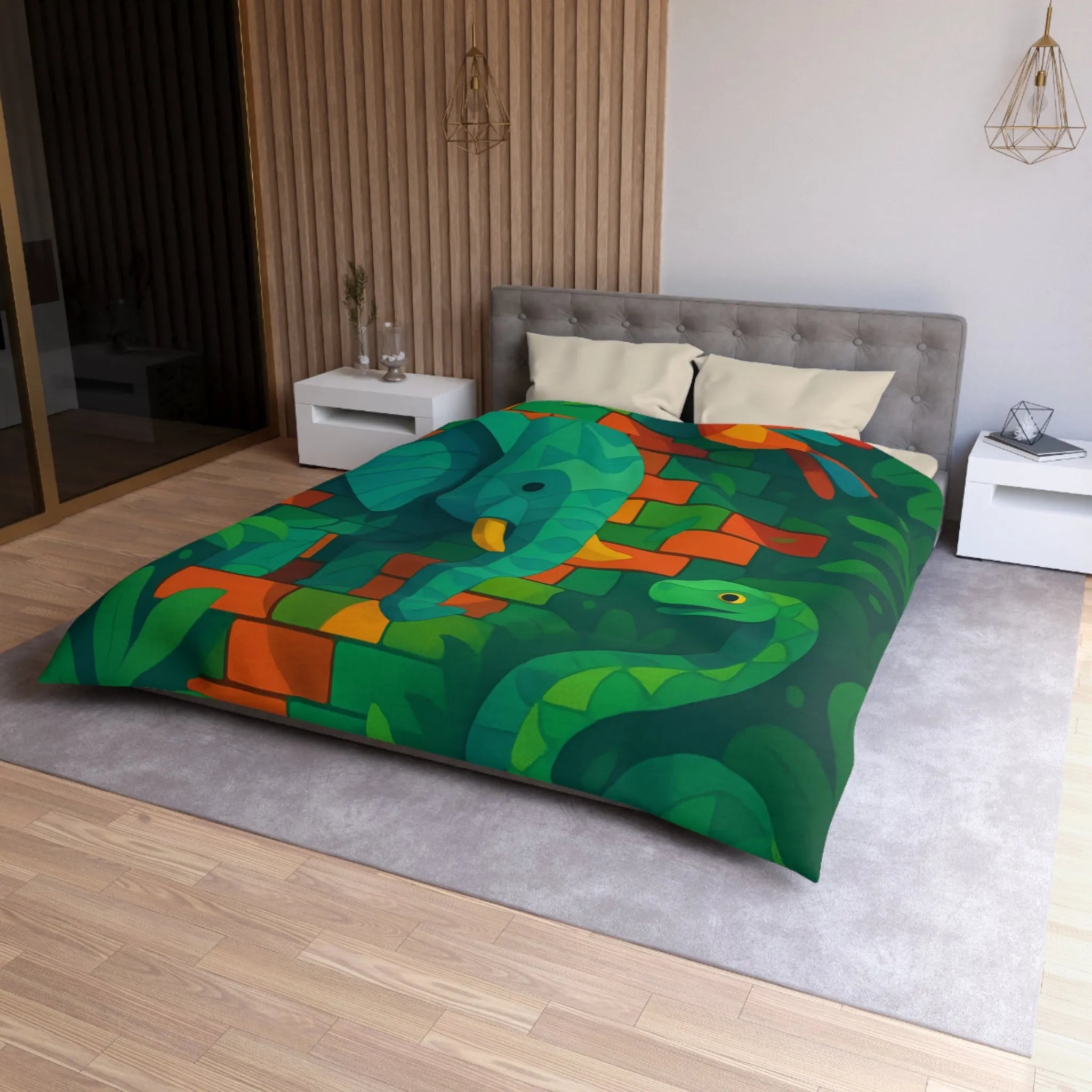 Housse de couette jungle vibrante avec éléphant, oiseau, serpent et feuillage luxuriant