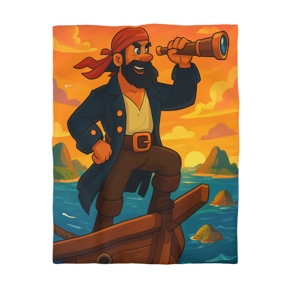 Housse de couette pirate flamboyant explorant les mers au coucher de soleil épique