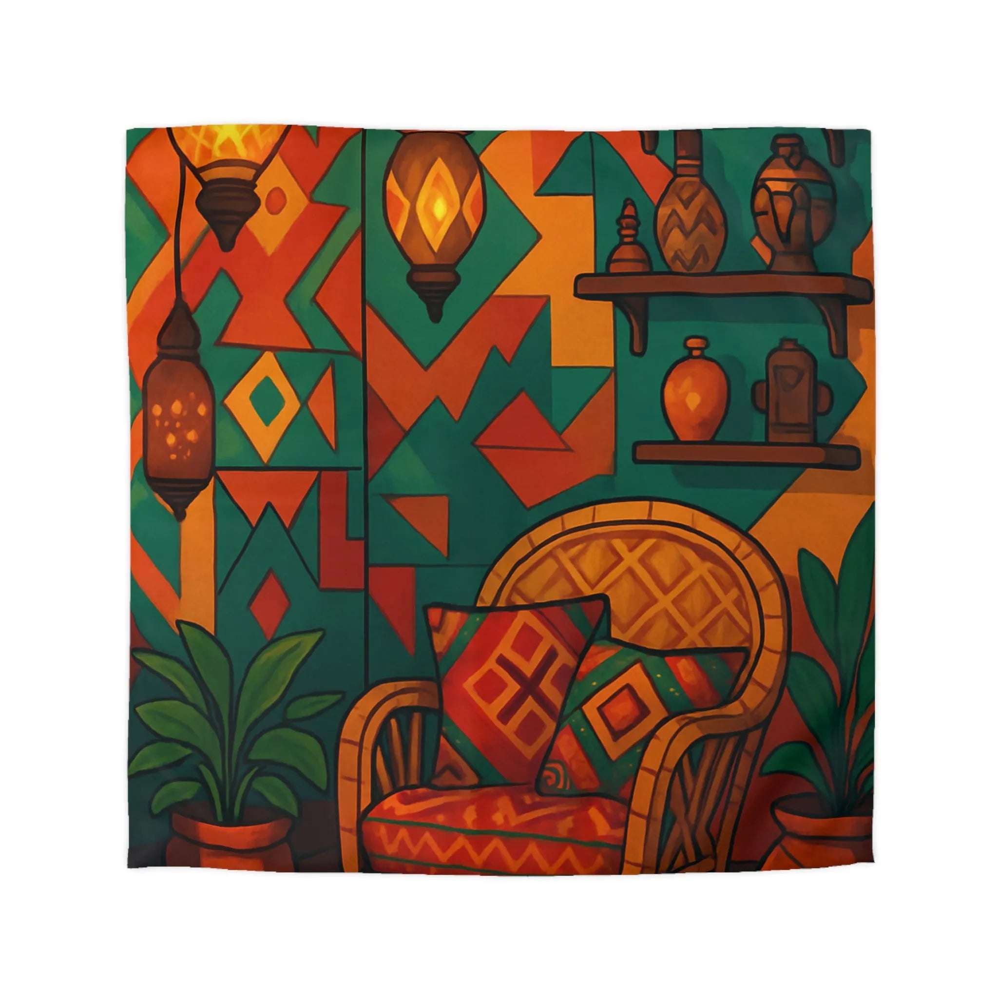 Housse de couette bohème chic aux motifs géométriques vibrants pour ambiance ethnique colorée