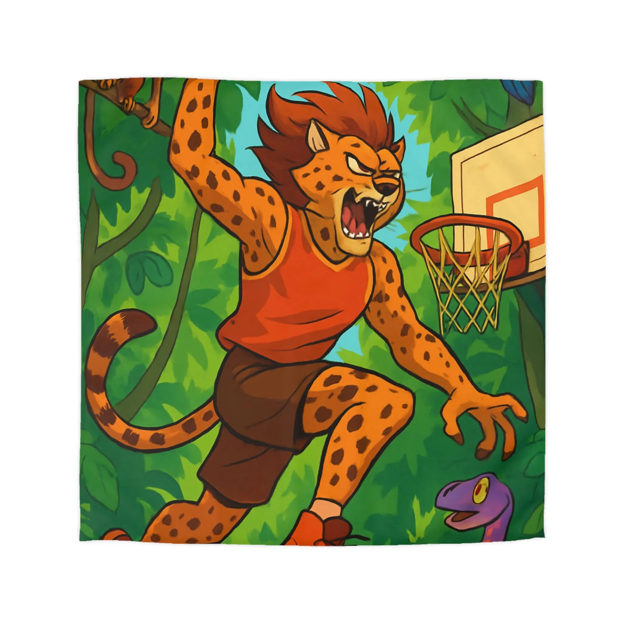 Housse de couette jungle dynamique avec lionceaux jouant au basket dans la forêt