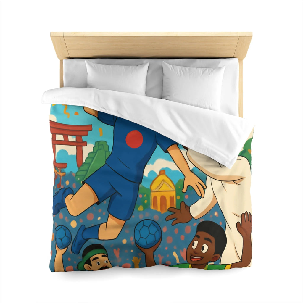 Housse de couette colorée célébrant la diversité multiculturelle avec ballons et drapeaux