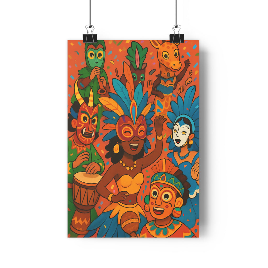 Poster décoratif carnaval vibrant coloré costumes masques musique animé joyeux chambre salon qualité artistique