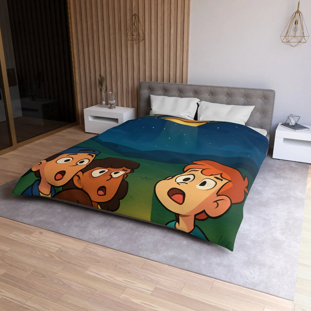 Découvre des Enfants Fascinés par un OVNI Éclairé dans le Ciel Nocturne Étoilé