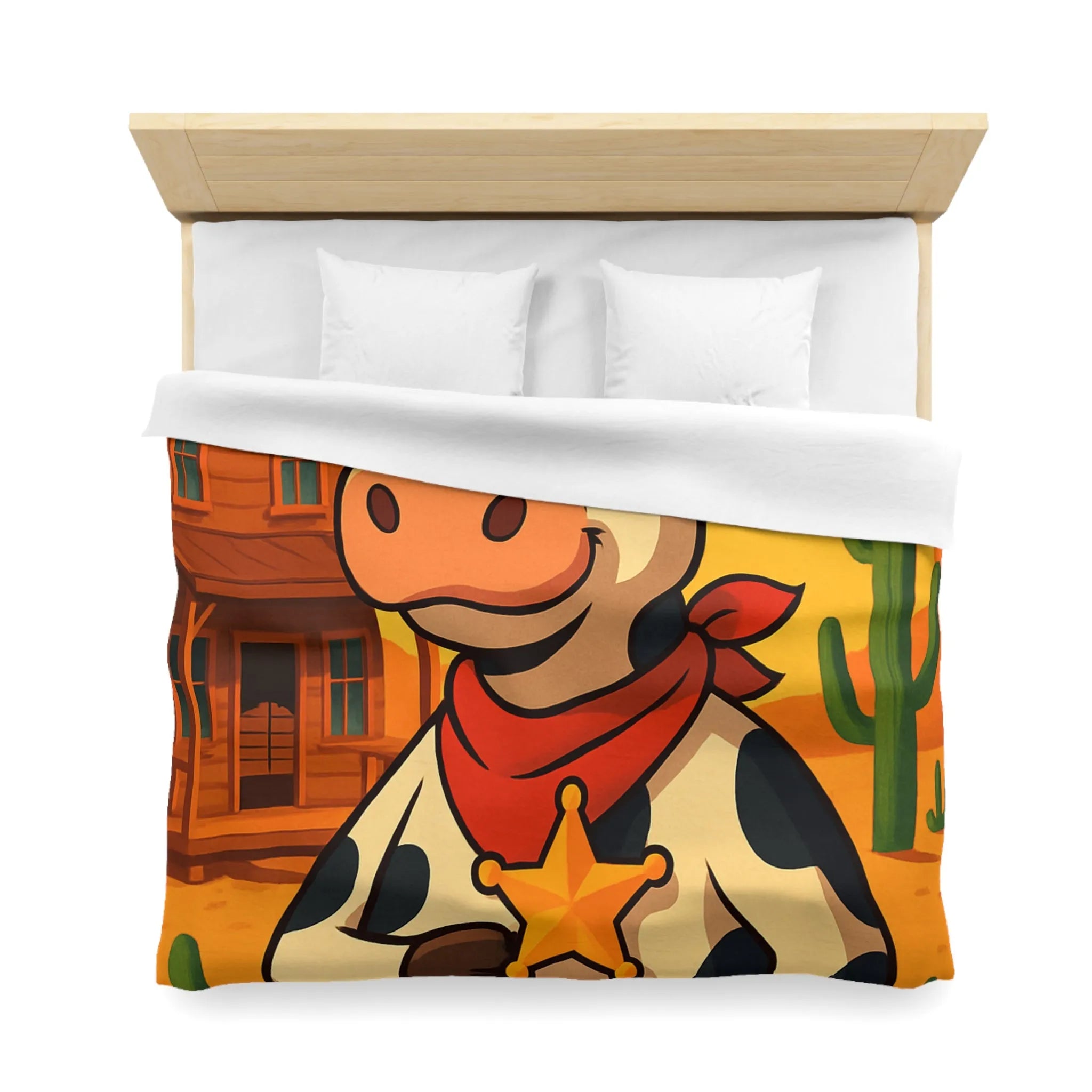 Housse de Couette Enfant avec Vache Cow-boy dans Paysage Désertique Coloré et Amusant