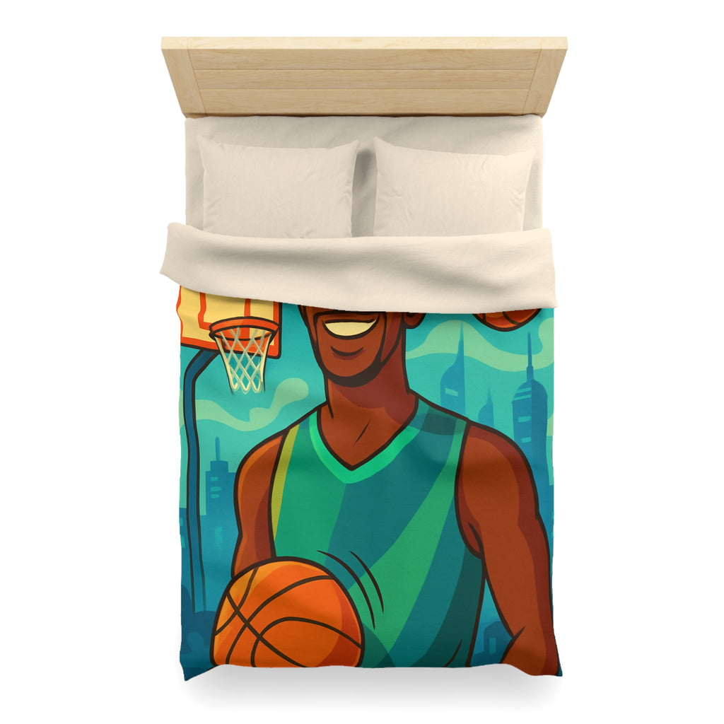 Housse de Couette Pour Enfant Thème Basketball Colorée et Ludique avec Joueur Souriant